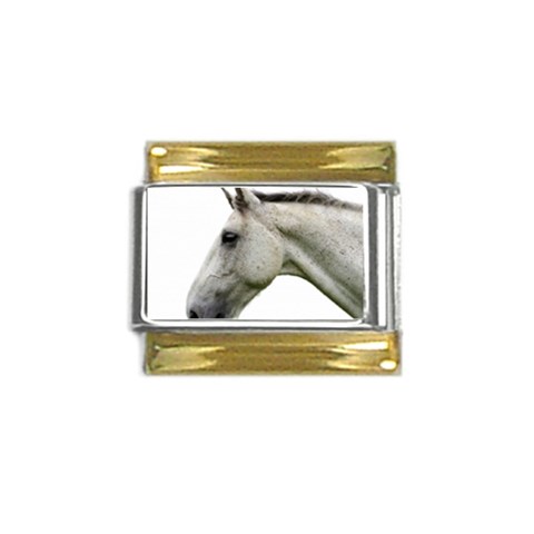 White Horse Gold Trim Italian Charm (9mm) from ArtsNow.com Front