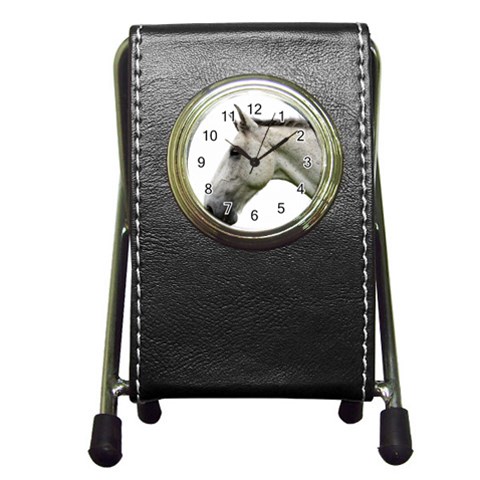 White Horse Pen Holder Desk Clock from ArtsNow.com Front