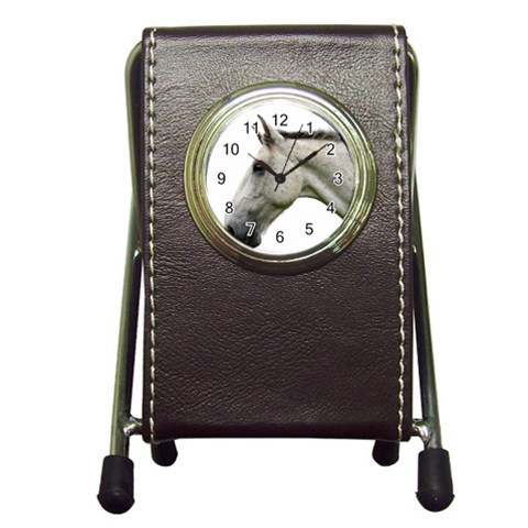White Horse Pen Holder Desk Clock from ArtsNow.com Front
