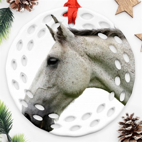 White Horse Round Filigree Ornament (Two Sides) from ArtsNow.com Front