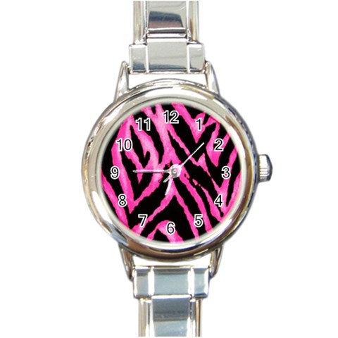 Pink Tiger Stripe Round Italian Charm Watch from ArtsNow.com Front