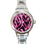 Pink Tiger Stripe Round Italian Charm Watch