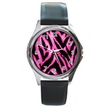 Pink Tiger Stripe Round Metal Watch