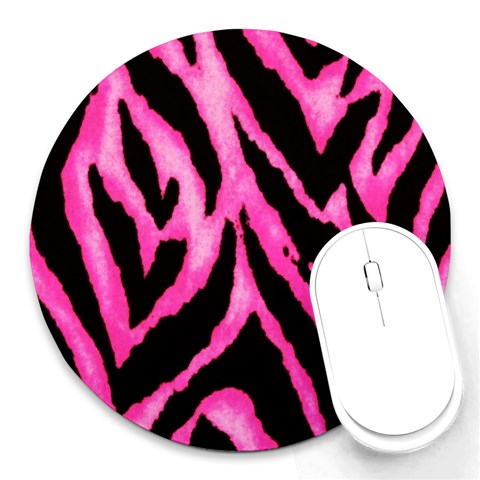 Pink Tiger Stripe Round Mousepad from ArtsNow.com Front