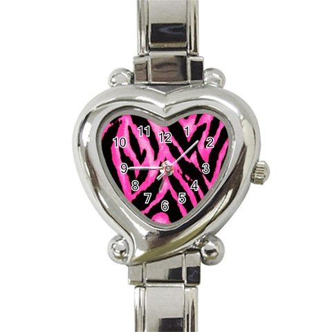Pink Tiger Stripe Heart Italian Charm Watch from ArtsNow.com Front