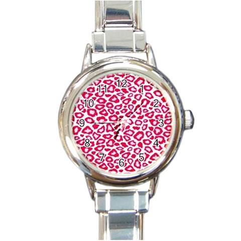 Pink Leapard Print 2 Round Italian Charm Watch from ArtsNow.com Front