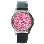 Pink Leapard Print 2 Round Metal Watch