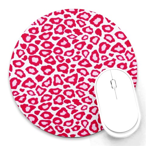 Pink Leapard Print 2 Round Mousepad from ArtsNow.com Front