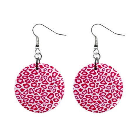 Pink Leapard Print 2 1  Button Earrings from ArtsNow.com Front