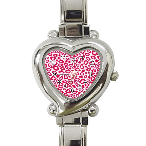 Pink Leapard Print 2 Heart Italian Charm Watch from ArtsNow.com Front