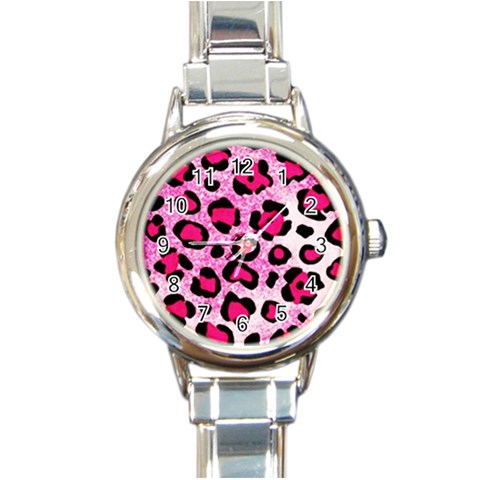 Pink Leopard Print 3 Round Italian Charm Watch from ArtsNow.com Front