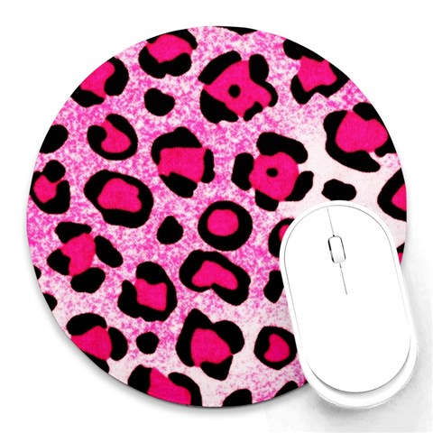 Pink Leopard Print 3 Round Mousepad from ArtsNow.com Front