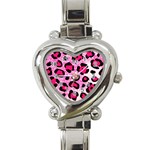 Pink Leopard Print 3 Heart Italian Charm Watch