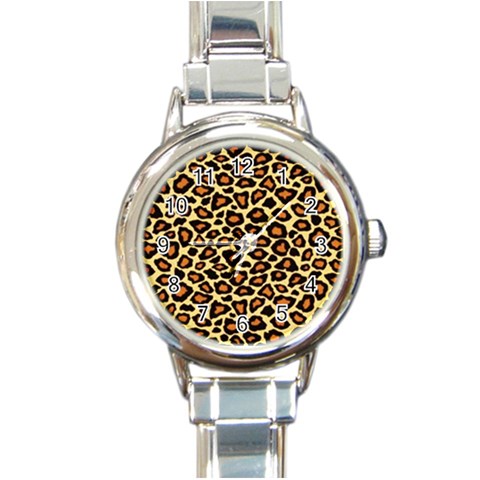 Leopard Print Round Italian Charm Watch from ArtsNow.com Front