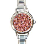 Pink Leopard Print Round Italian Charm Watch