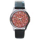 Pink Leopard Print Round Metal Watch