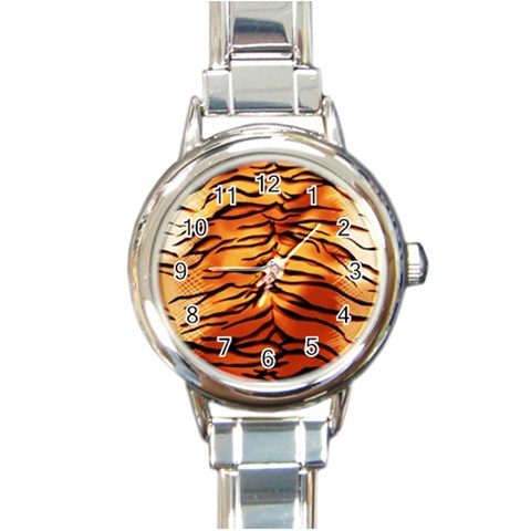 Tiger Print Round Italian Charm Watch from ArtsNow.com Front