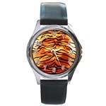 Tiger Print Round Metal Watch