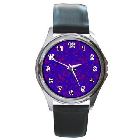 Purple Pilick2 Round Metal Watch from ArtsNow.com Front
