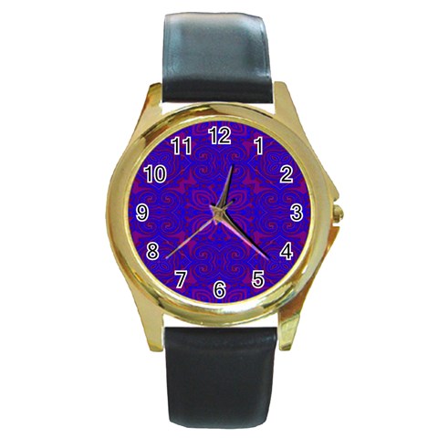 Purple Pilick2 Round Gold Metal Watch from ArtsNow.com Front