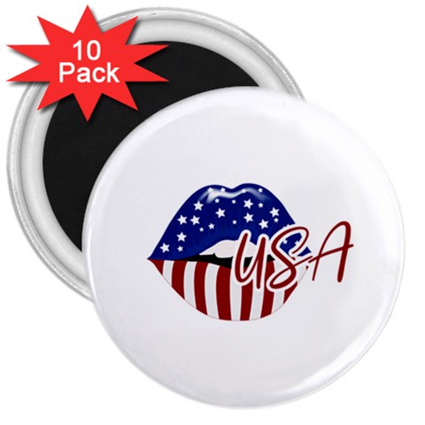 USA Lips 4july 3  Button Magnet (10 pack) from ArtsNow.com Front