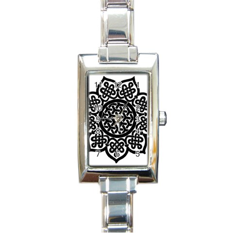 Celtic Mandala B&W Rectangular Italian Charm Watch from ArtsNow.com Front