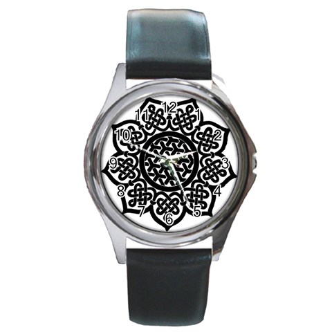 Celtic Mandala B&W Round Metal Watch from ArtsNow.com Front
