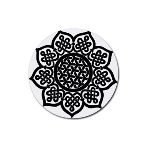Celtic Mandala B&W Rubber Round Coaster (4 pack) from ArtsNow.com Front