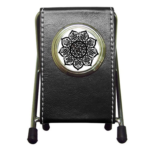 Celtic Mandala B&W Pen Holder Desk Clock from ArtsNow.com Front