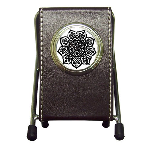 Celtic Mandala B&W Pen Holder Desk Clock from ArtsNow.com Front