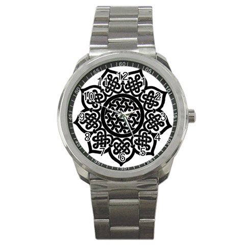 Celtic Mandala B&W Sport Metal Watch from ArtsNow.com Front