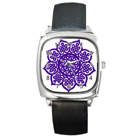 Celtic Mandala_violet Square Metal Watch from ArtsNow.com Front