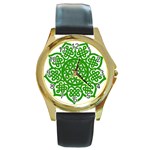 Celtic Mandala_green Round Gold Metal Watch