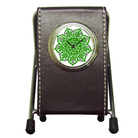 Celtic Mandala_green Pen Holder Desk Clock from ArtsNow.com Front