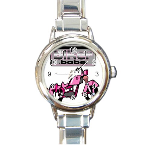 Biker Babe Round Italian Charm Watch from ArtsNow.com Front