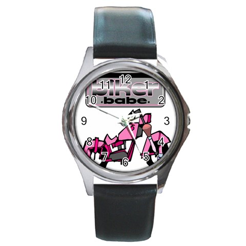 Biker Babe Round Metal Watch from ArtsNow.com Front