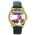 Biker Babe Round Gold Metal Watch