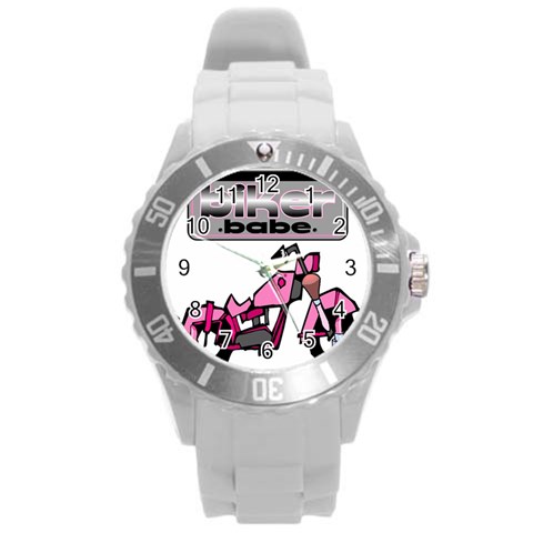Biker Babe Round Plastic Sport Watch (L) from ArtsNow.com Front