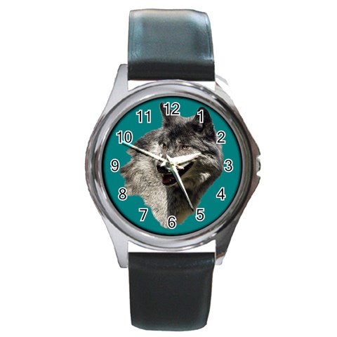 Wolf Head  Round Metal Watch from ArtsNow.com Front