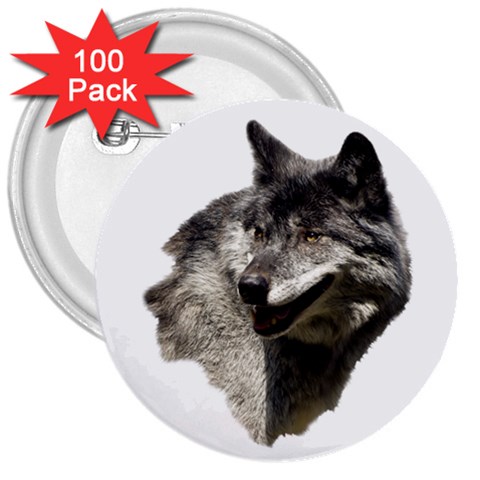 Wolf Head  3  Button (100 pack) from ArtsNow.com Front