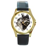 Wolf Head  Round Gold Metal Watch