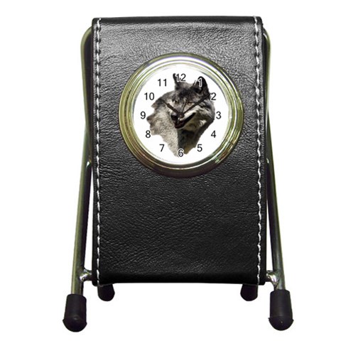 Wolf Head  Pen Holder Desk Clock from ArtsNow.com Front