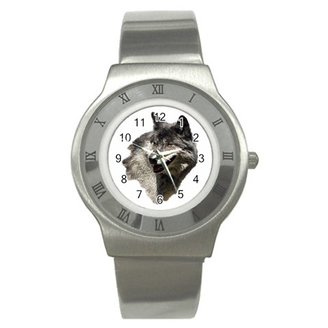 Wolf Head  Stainless Steel Watch from ArtsNow.com Front