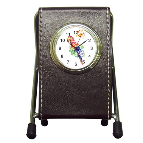 Scarlet Macaw Pen Holder Desk Clock from ArtsNow.com Front