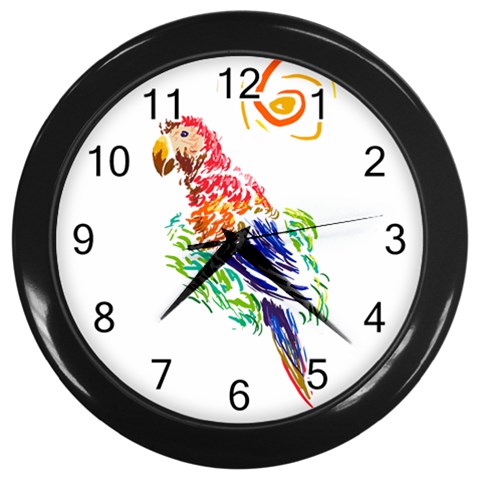 Scarlet Macaw Wall Clock (Black) from ArtsNow.com Front