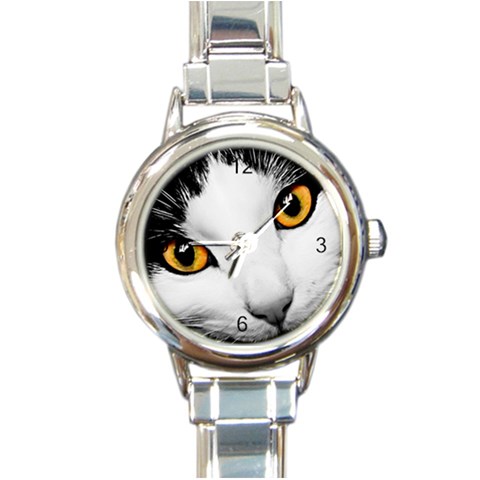 Cat Yellow Eyes Round Italian Charm Watch from ArtsNow.com Front