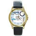 hipster happy Fathers Day  Round Gold Metal Watch