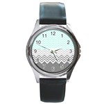 chevron teal grey Round Metal Watch