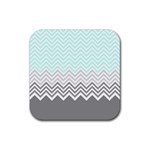 chevron teal grey Rubber Coaster (Square)