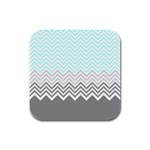 chevron teal grey Rubber Square Coaster (4 pack)